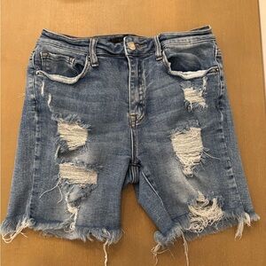 Distressed Risen Blue Jean Shorts